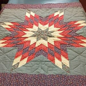 Vintage Lonestar Wall Hanging Quilt UnfinishedRed, Blue, & Cream Cottage core